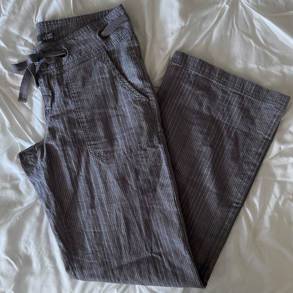 prAna Steph Wide Leg Pants Linen Organic Cotton Grey Pinstripe